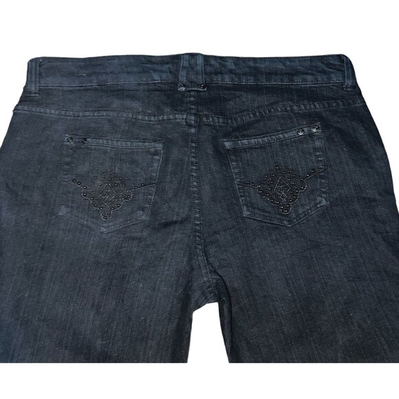 High Sierra Vintage y2k Mid Rise Embellished Pocket Denim Jeans Sz 16 Womens Bla - Picture 6 of 12